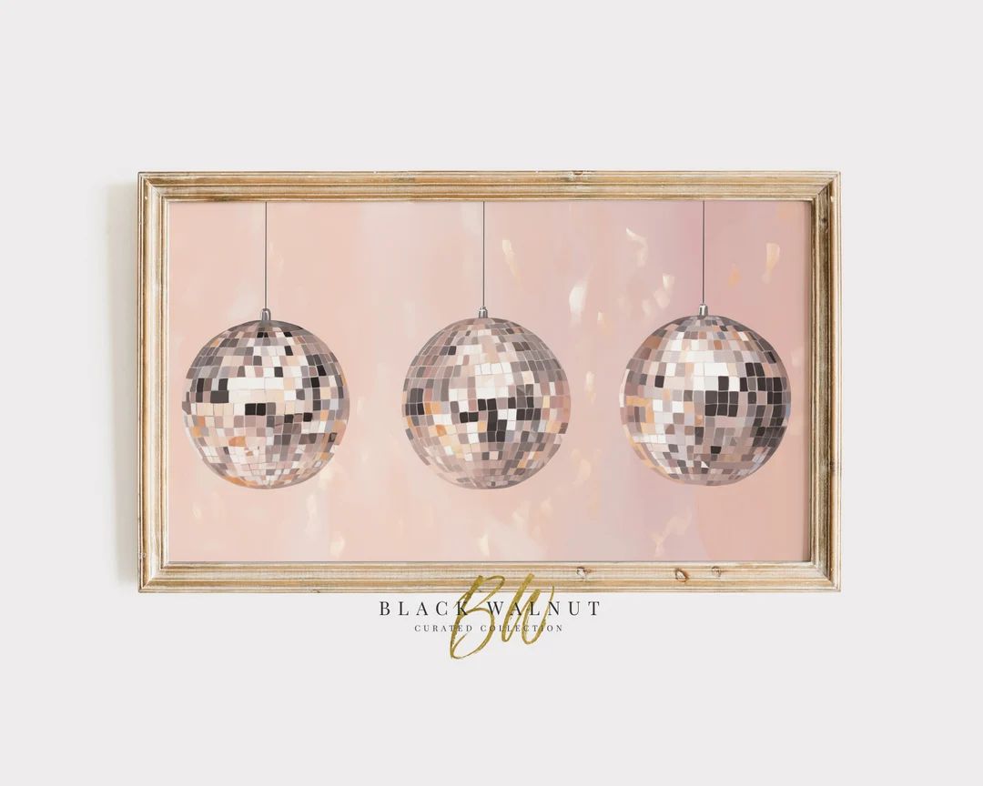 Frame TV Art Disco Balls Party Frame, New Years Eve Samsung Frame TV Art, Pink Silver Birthday Pa... | Etsy (US)