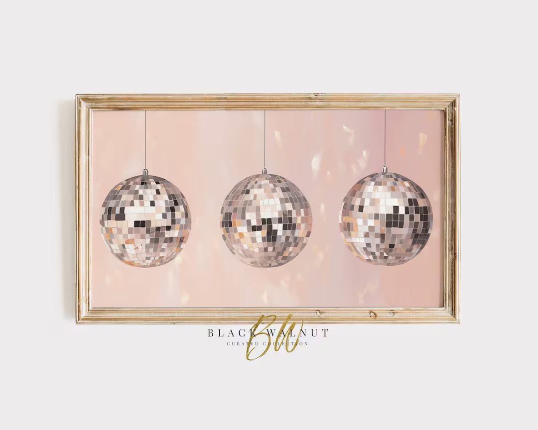 Frame TV Art Disco Balls Party Frame, New Years Eve Samsung Frame TV Art, Pink Silver Birthday Pa... | Etsy (US)
