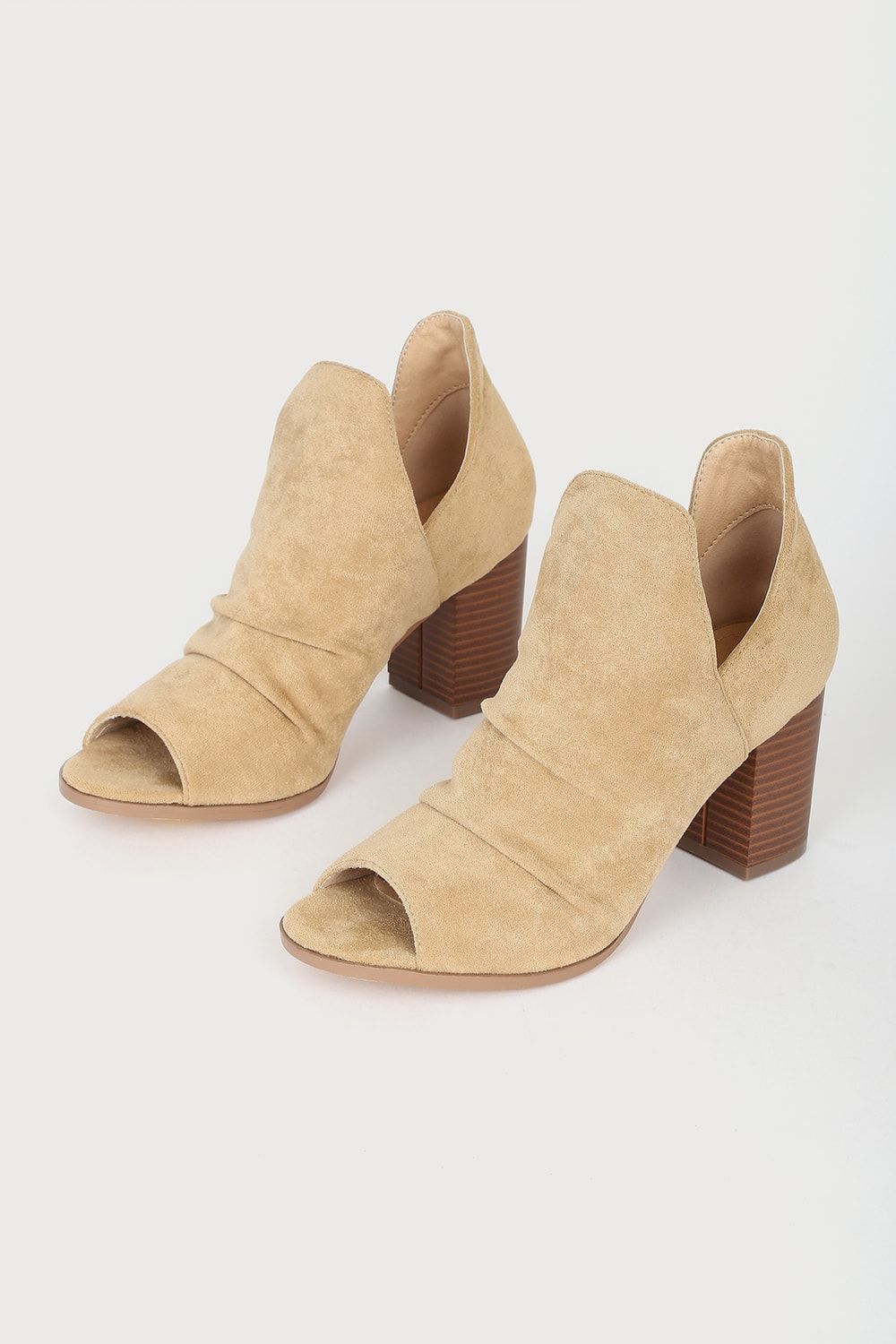 Raymay Tan Suede Cutout Peep-Toe Ankle Booties | Lulus (US)