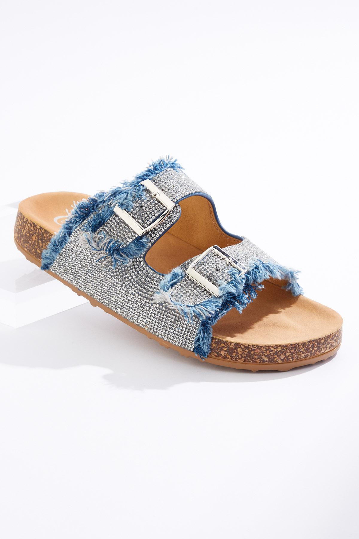 Rhinestone Denim Buckle Sandals | Cato Fashions
