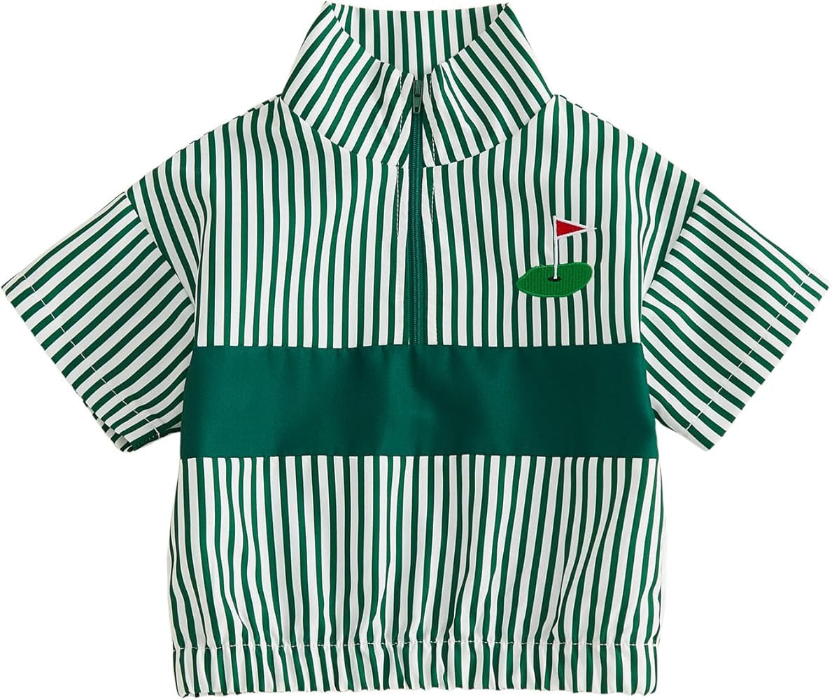 Kids Toddler Baby Boy Golf Outfit Summer Striped Pullover Quarter Zipper Short Sleeve Collar Shir... | Amazon (US)