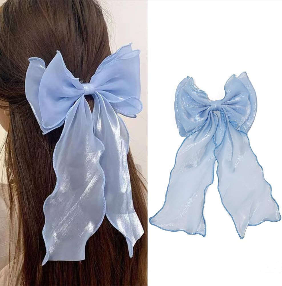 Bright Colors Hair Ribbon-Organza Bow With Long Tail Ribbon ，Soft Chiffon Hair Bows for Women a... | Amazon (US)