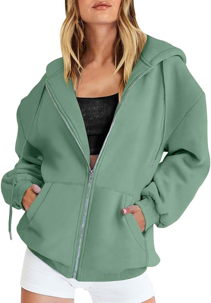 Zip-up Hooded Sweatshirt Coat Sweatshirt Hooded Zipper Solid Color Coats Pockets 2024 Fall Outfit... | Amazon (US)
