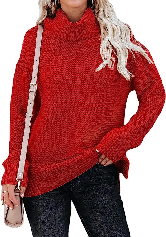 Neitooh Women's Turtleneck Sweaters Knit Pullover Sweaters for Women Casual Cowl Neck Top | Amazon (US)