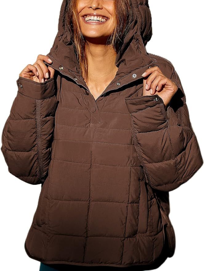 Freyhem Women's Pullover Puffer Jacket Quilted Lightweight Oversized Winter Hooded Outwear | Amazon (US)
