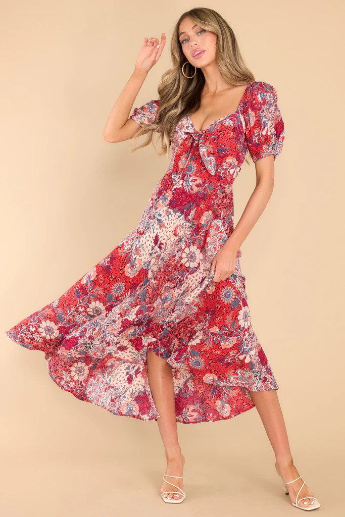 Adita Coral Paisley Tie Front Maxi Dress | Red Dress 