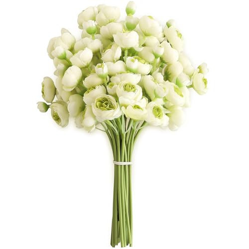Floroom Ranunculus Artificial Flowers 18 Pcs Green Faux Silk Mini Ranunculus Bulk Fake Wedding Filler Flowers for DIY Bouquets, Centerpieces, Bridal Shower Decorations & Arrangements | Amazon (US)