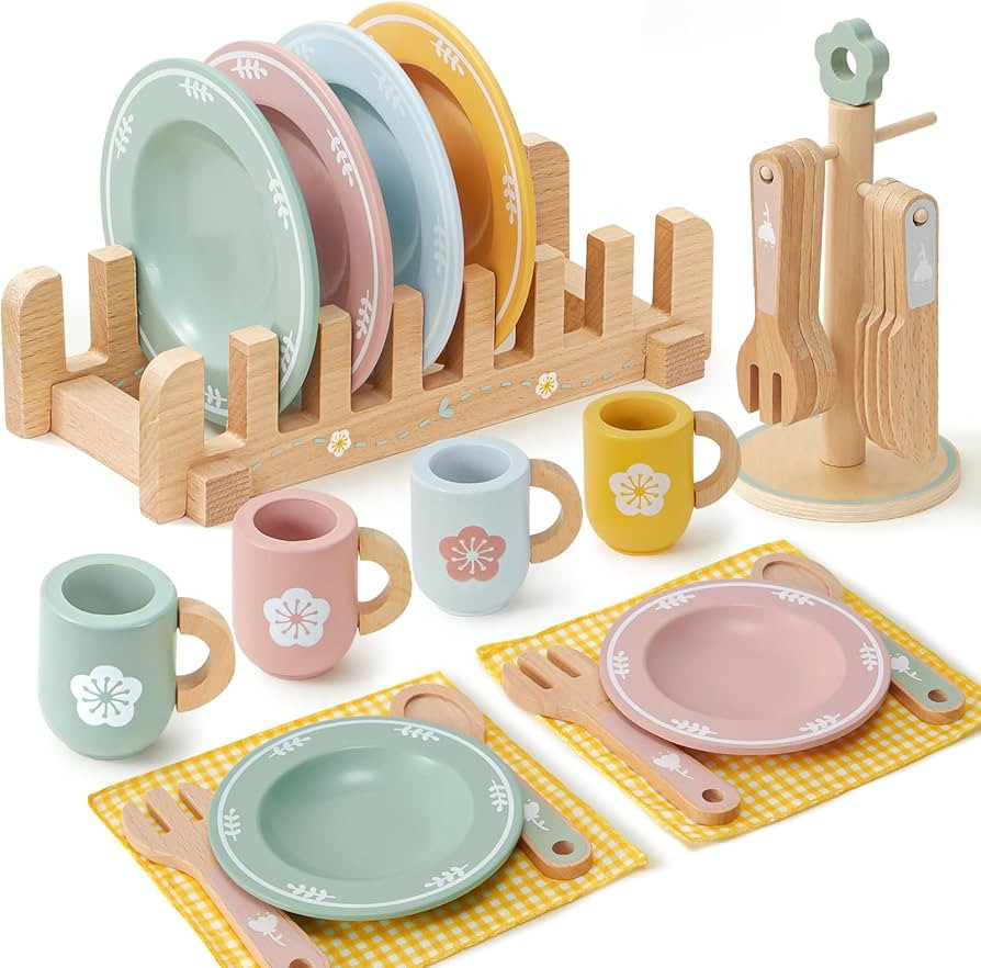 Toyssa Wooden Play Kitchen Accessories Montessori Toys for Toddlers 3-5, Play Dishes for Kids Kit... | Amazon (US)