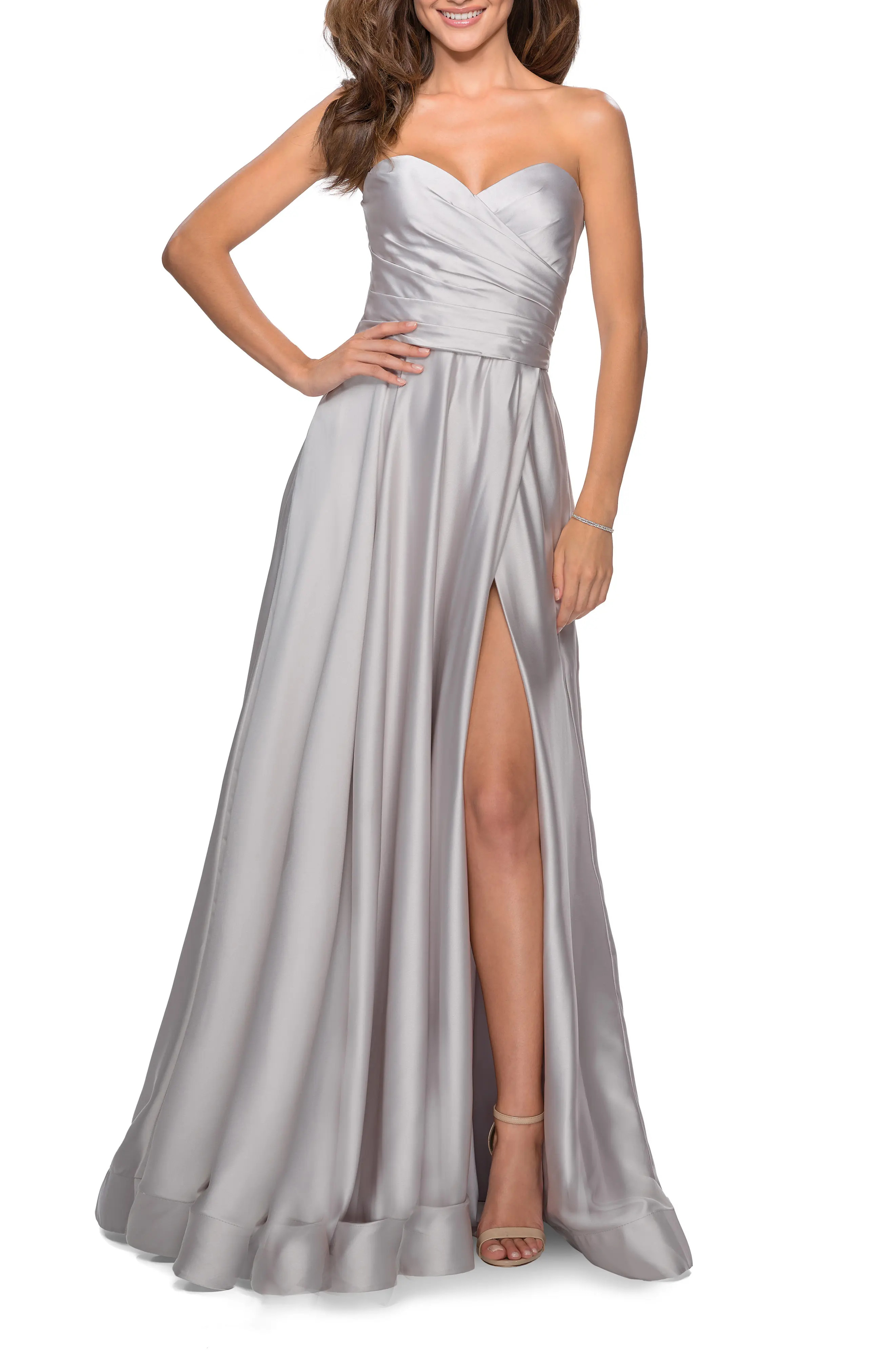 Strapless Satin Gown with Pleated Bodice and Slit (Women) | Nordstrom | Nordstrom