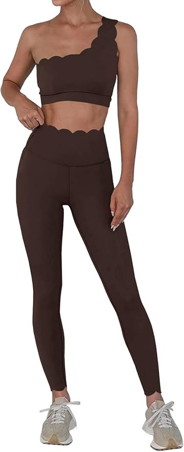 Fisoew Workout Sets for Women 2 Piece High Waisted Leggings with One Shoulder Stretchy Sports Bra... | Amazon (US)