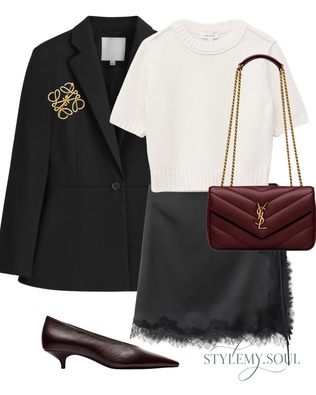 Lace skirt, black blazer, burgundy shoes, burgundy bag

#LTKworkwear #LTKpetite #LTKautumn