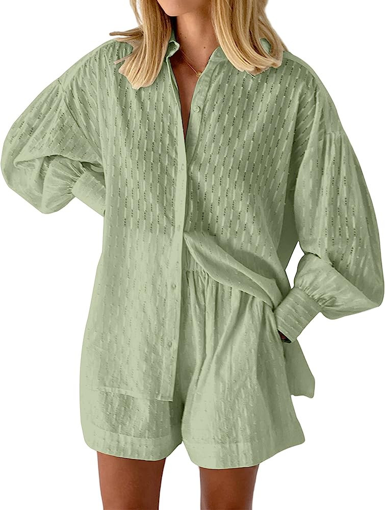 SAFRISIOR Women’s 2 Piece Casual Tracksuit Outfit Sets Stripe Long Sleeve Shirt And Loose High ... | Amazon (US)