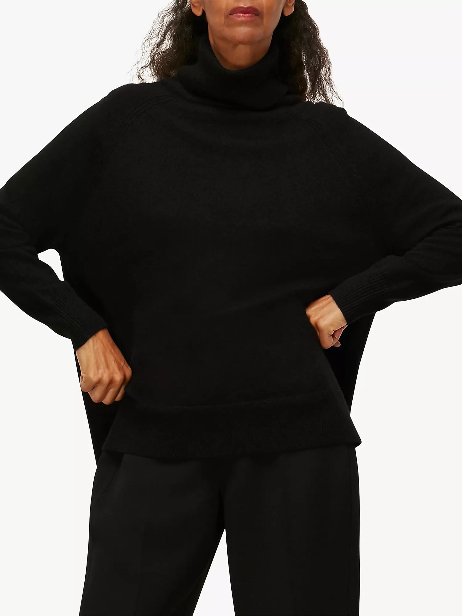 Whistles Cashmere Roll Neck Jumper, Black | John Lewis (UK)