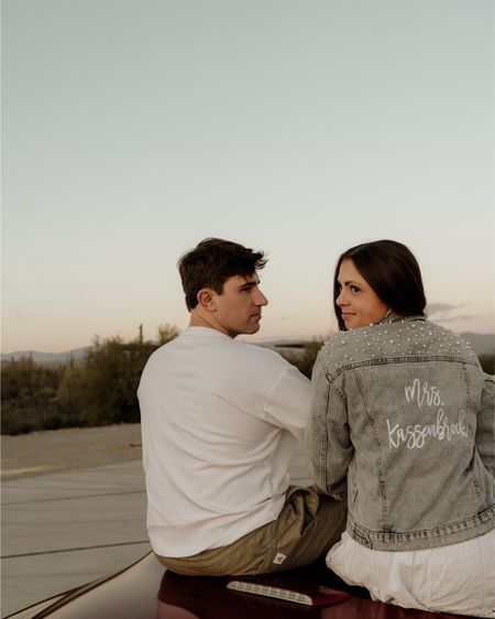 Obsessed with this personalized Bridal jacket from Etsy! Loved this personalized Jean jacket for all my bridal fits. I wore it for engagement pictures, rehearsal dinner and put it on during g my wedding reception. It got so much use and it was such a special touch to my bridal outfits. 

#LTKwedding