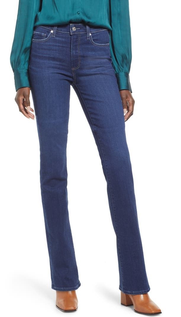 PAIGE Manhattan High Waist Bootcut Jeans Blue Jeans Outfit Blue Pants Work Pants Wear  | Nordstrom