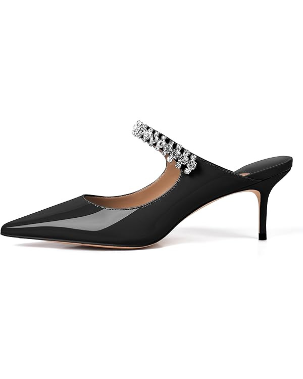 XINIUNIU Heeled Mules for Women Rhinestone Heels Pointed Toe Slip On 2.5 Inch Kitten Stiletto Clo... | Amazon (US)