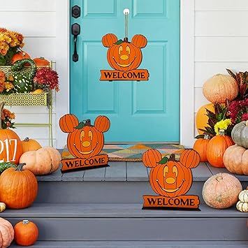 Halloween Mouse Decorations, Halloween Pumpkin Welcome Sign Wood Pumpkin Welcome Sign Decorative ... | Amazon (US)