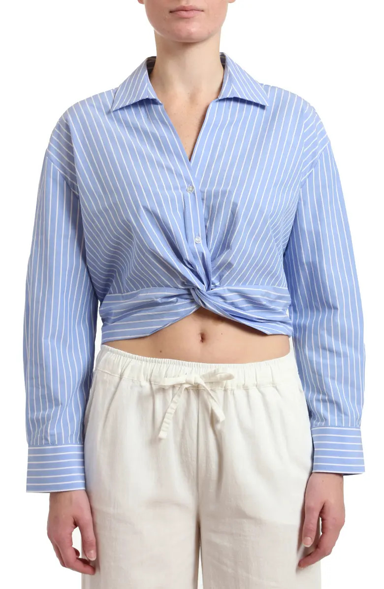 Mavi Jeans Stripe Twist Front Crop Button-Up Shirt | Nordstrom | Nordstrom