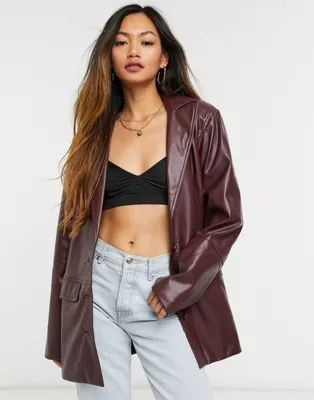 Steele vegan leather oversized blazer in brown | ASOS (Global)