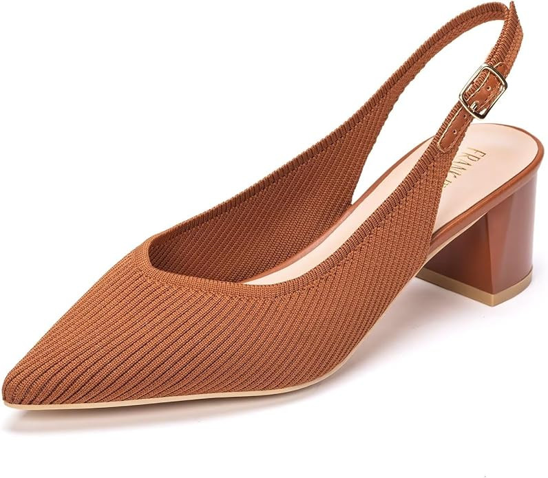 Frank Mully Women's Slingback Heels Pointed Toe Work Pumps Comfortable Chunky Pumps Knitted Close... | Amazon (US)