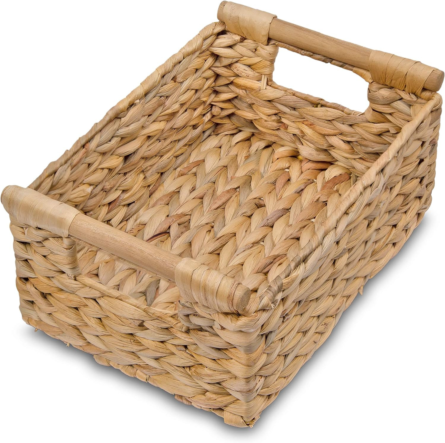VATIMA Hyacinth Small Wicker Basket 11.6x8.1x4.9" - Bathroom Organizer, Wooden Handle, Decorative... | Amazon (US)