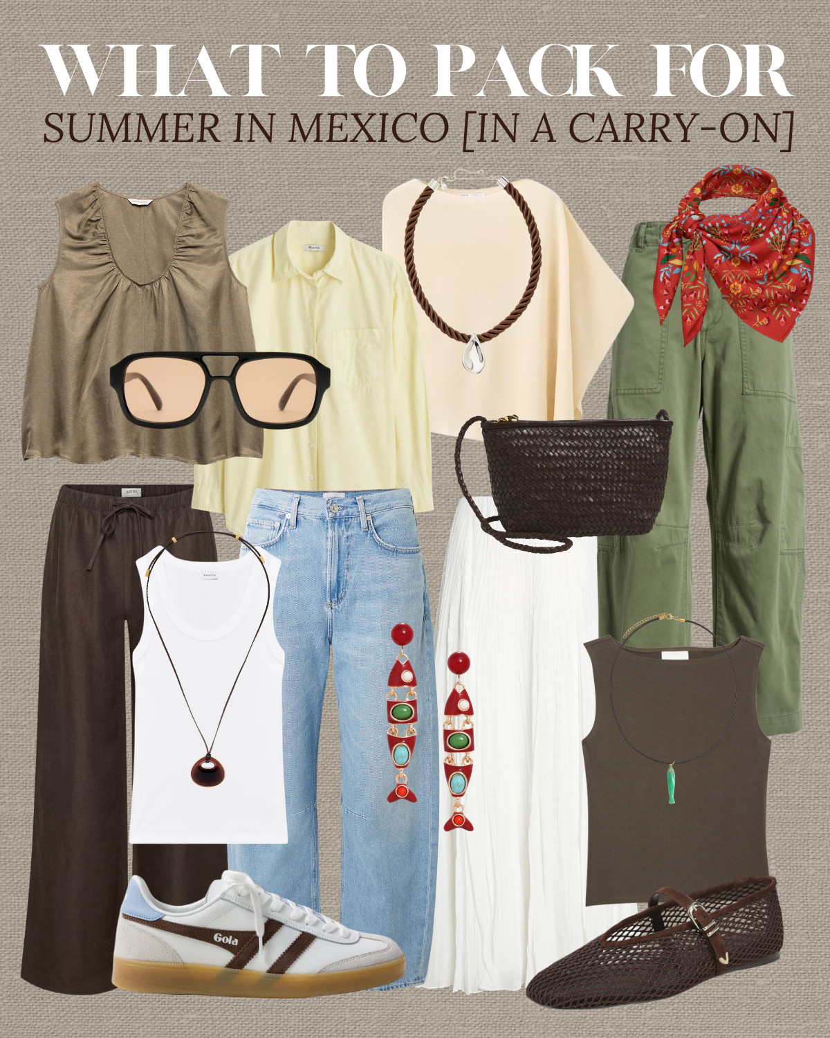 what to pack for summer in mexico city in a carry-on 

summer outfits / travel outfits / mexico city / city chic / relaxed style / jeans / aritzia linen lodge pants / maxi white skirt / blue barrel jeans / gola viper sneakers / mesh flats / aviator sunglasses / statement necklaces / madewell crossbody / nordstrom 

 #LTKTravel
