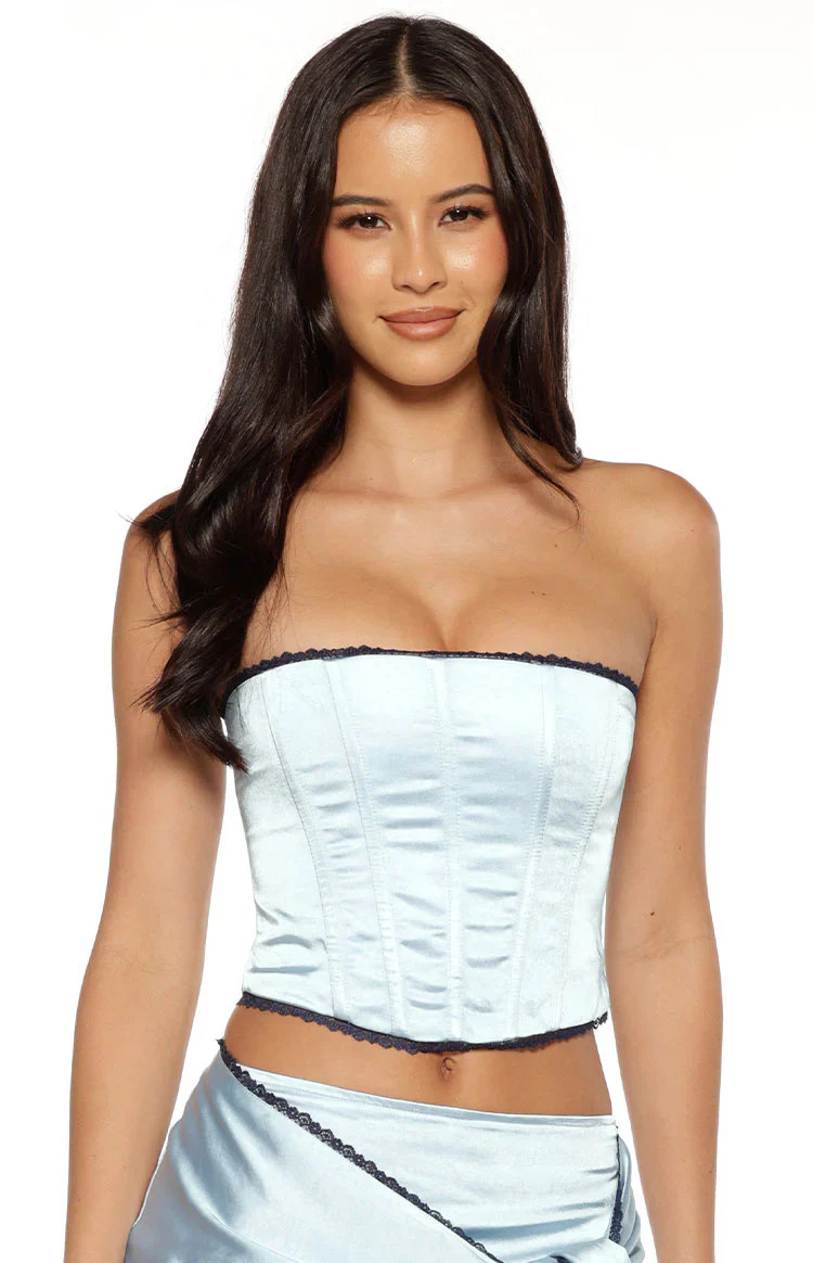 Elvi Blue Satin Corset Top | Beginning Boutique | Beginning Boutique (US)