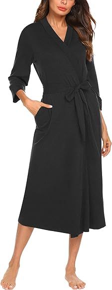 MAXMODA Women Kimono Robes Soft Long Robe Knit Bathrobe Sleepwear V-Neck Ladies Loungewear S-3XL | Amazon (US)