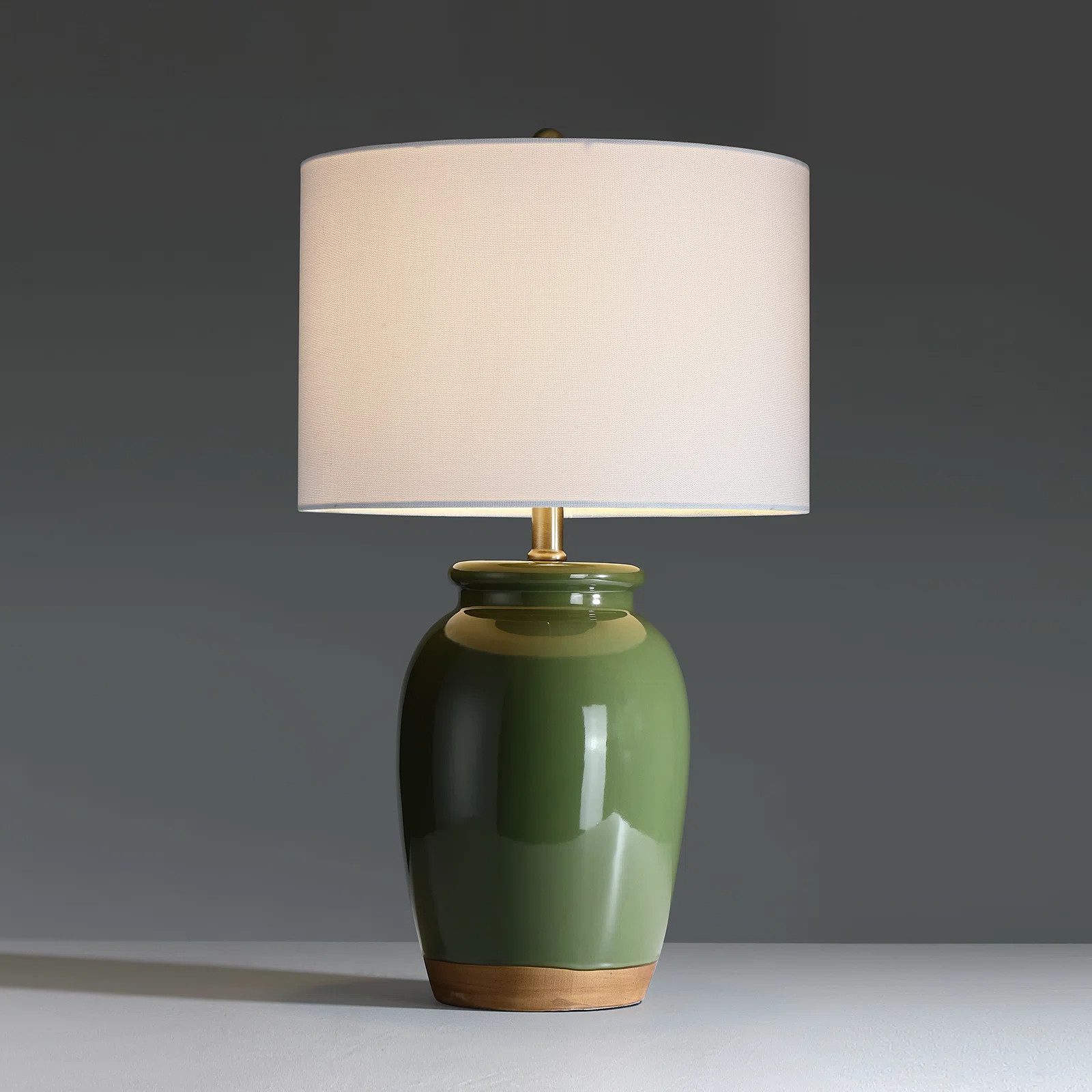 3-way Green Ceramic Table Lamp With White Drum Shade | Wayfair North America