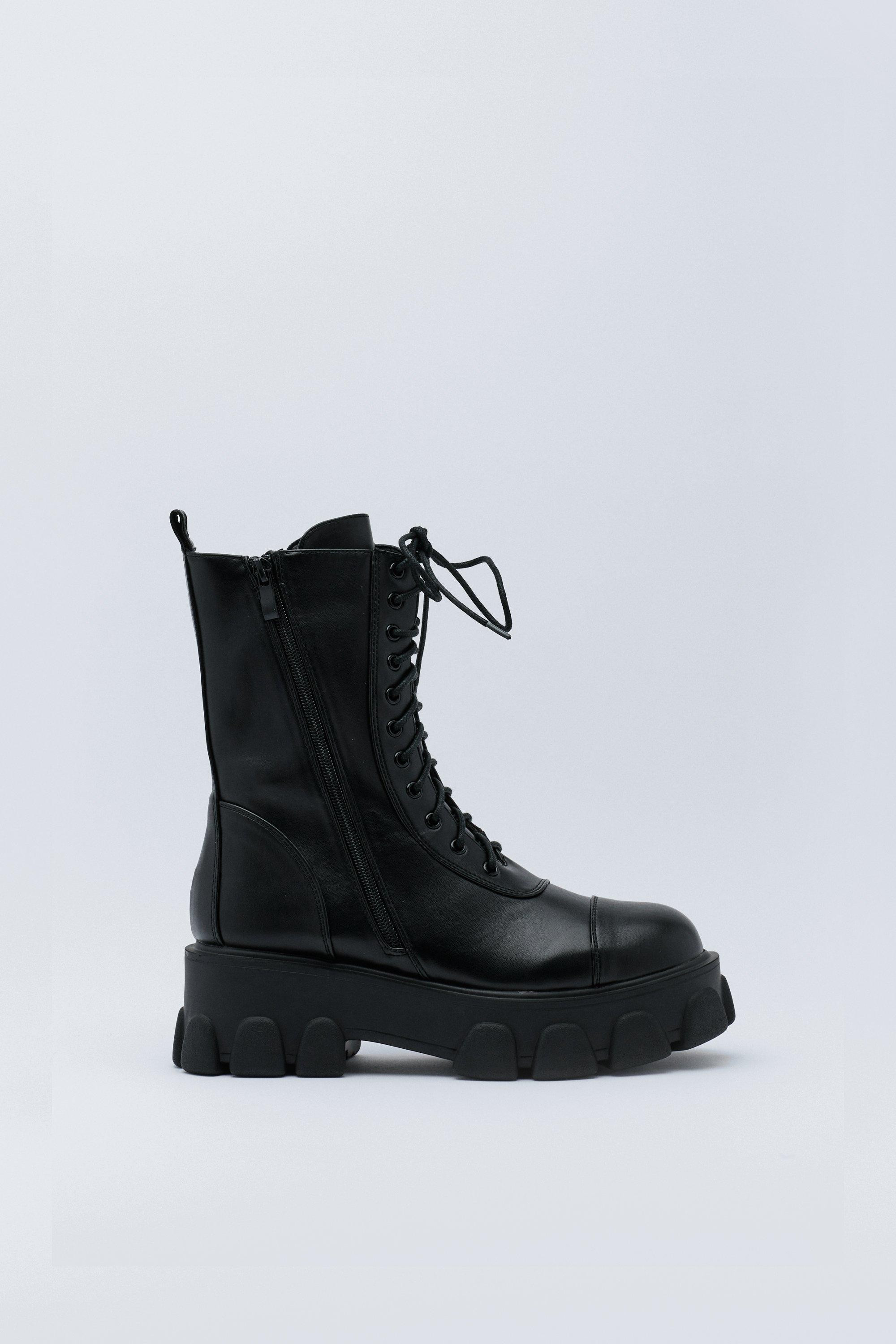 Calf High Lace Up Biker Boot | Nasty Gal (US)
