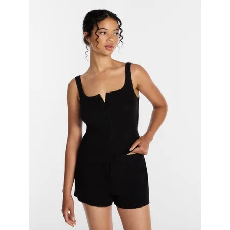 Joyspun Women s Pointelle Tank Top and Shorts Pajama Set 2-Piece Sizes XS-3X | Walmart (US)