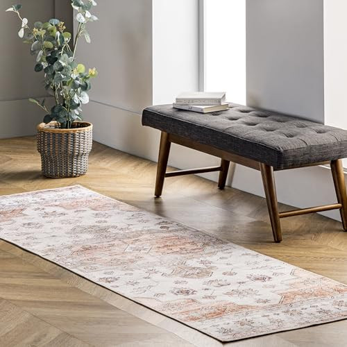 nuLOOM 2' x 8' SpinClean Machine Washable Stain-Resistant Area Rug with Non Slip Backing, Low Profile for Living Room, Bedroom, and Dining Room, Banks Beige | Amazon (US)