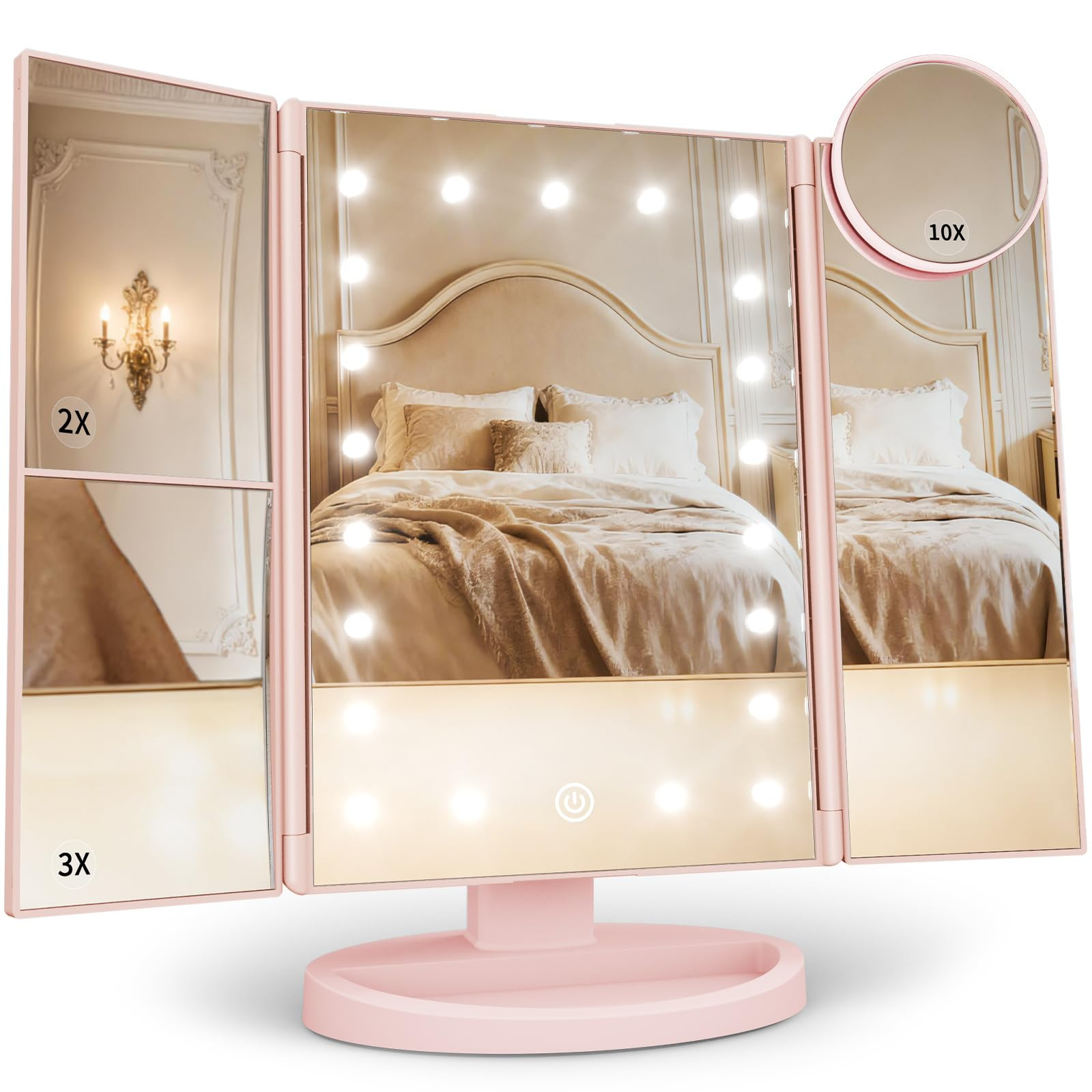 HUONUL Makeup Mirror, Vanity Mirror with Lights, 2X/3X/10X Magnification, Touch Control, Trifold ... | Amazon (US)