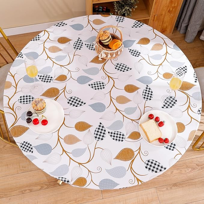 Walrus Round Vinyl Fitted Tablecloth with Flannel Backing Elastic Edge Design Table Cover Waterpr... | Amazon (US)