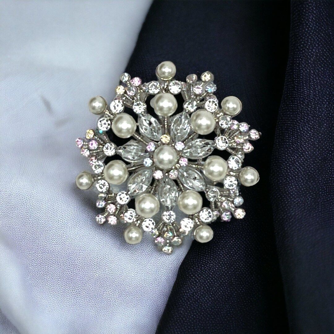 Elegant Pearl Brooch Pin | Formal White Pearl Crystal Iridescent Rhinestone Statement Brooch Pin ... | Etsy (US)