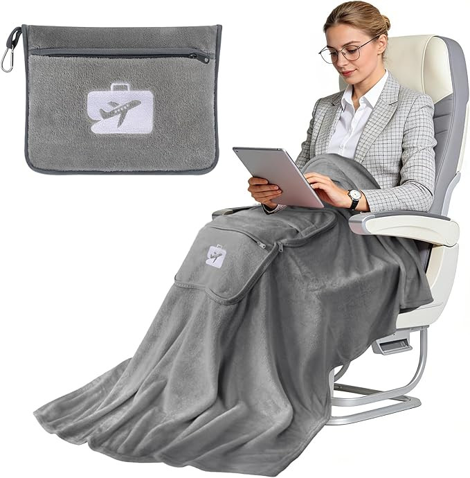 SINLAND Travel Pillow and Blanket 2-in-1 Set,Airplane Packable Bag,Soft and Lightweight Plane Fli... | Amazon (US)