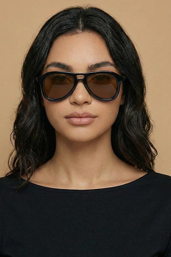 Fifth & Ninth Thayer Aviator Polarized Sunglasses in Black/Brown at Urban Outfitters | Urban Outfitters (US and RoW)