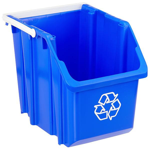 Blue 6 gal. Stackable Recycle Bin with White Handle | The Container Store