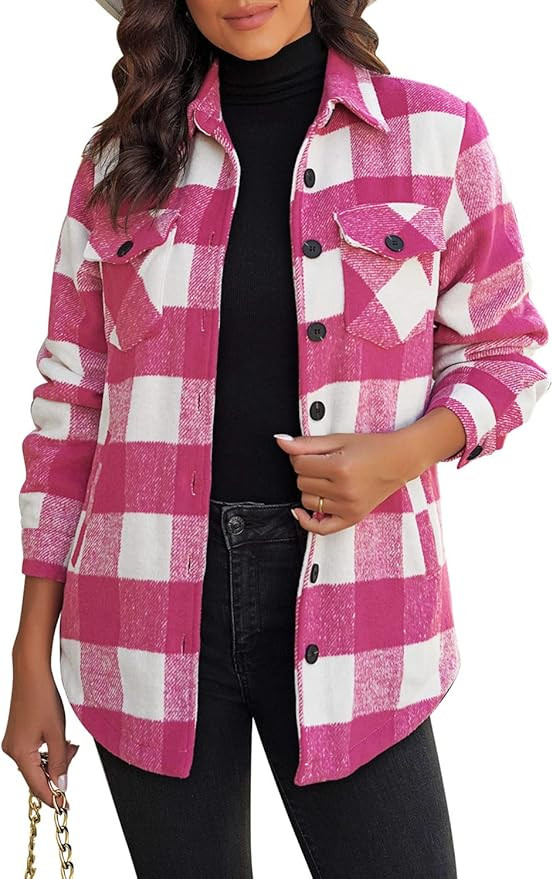 luvamia Plaid Jackets for Women Flannel Quilted Shacket Coats Oversized Button Down Shirts Jacket | Amazon (US)