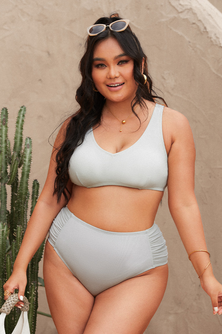 Madisen Ruched White Plus Size Bikini Bottom - 0X | Cupshe US