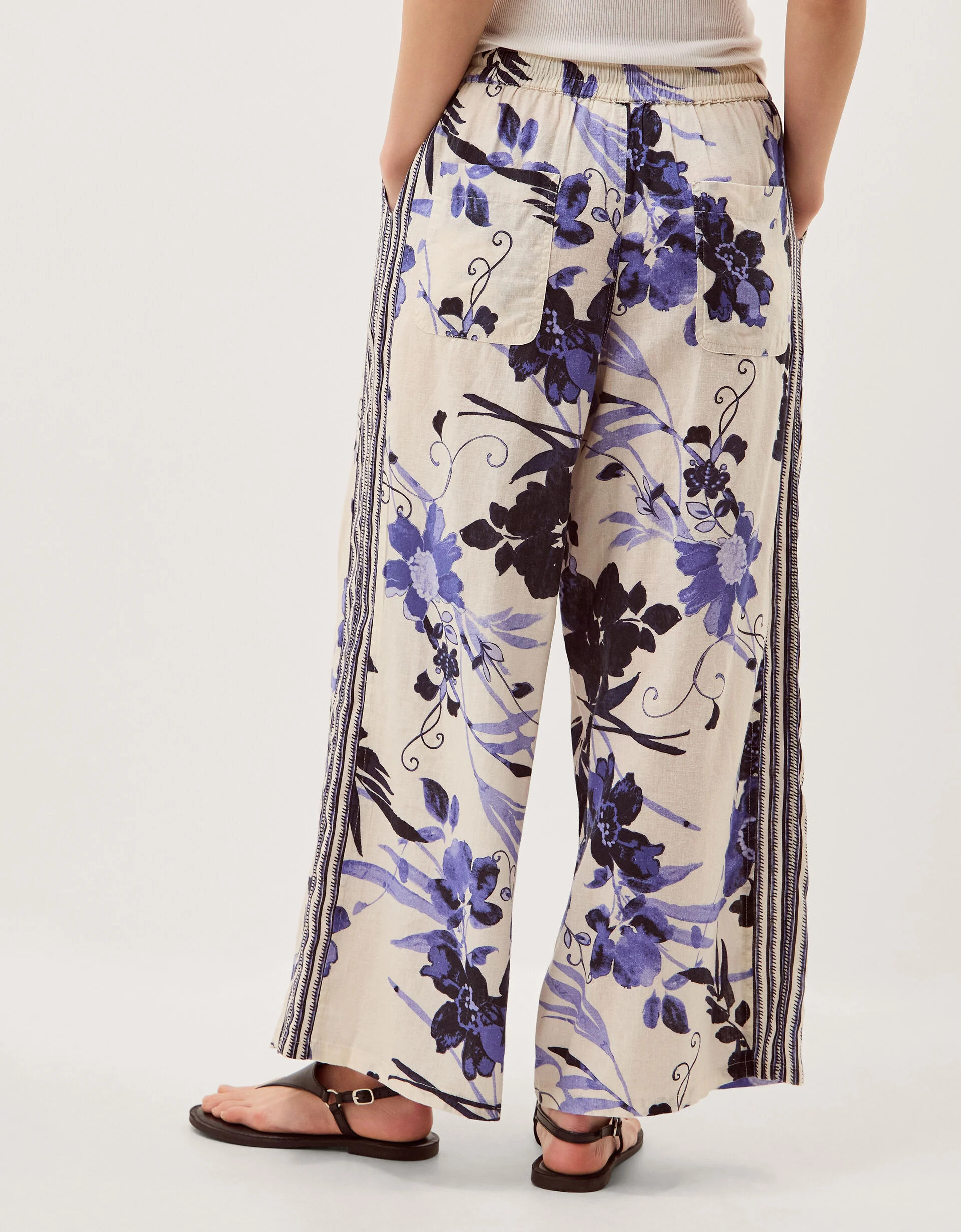Nicolette Floral Linen Blend Wide Leg Trousers Blue | Monsoon (UK)