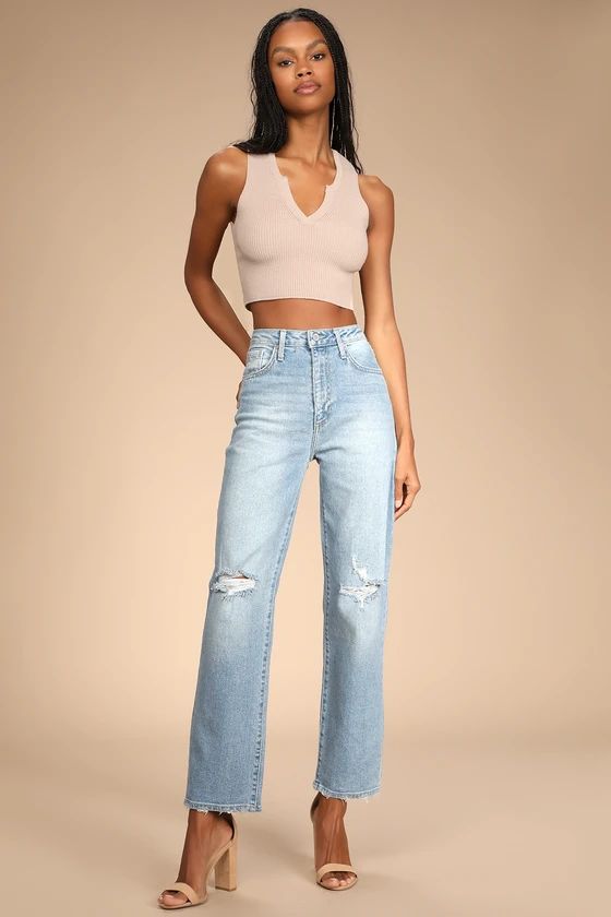 Generational Style Light Wash Distressed High Rise Dad Jeans | Lulus (US)