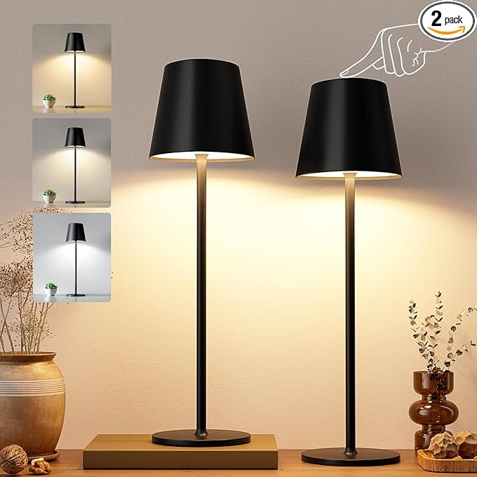 Kakanuo Cordless Table Lamps, Rechargeable Lamps, Touch Control, 3 Color Temperature, Stepless Di... | Amazon (US)