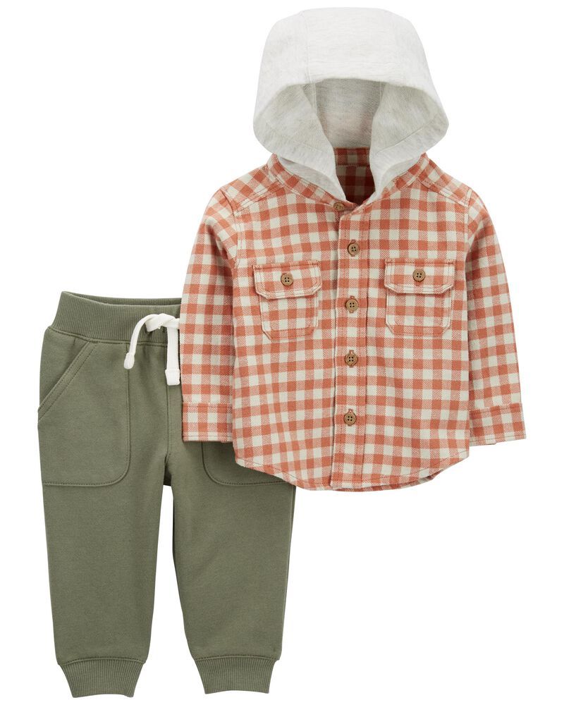 2-Piece Plaid Hooded Shirt & Fleece Pant Set | Carter's