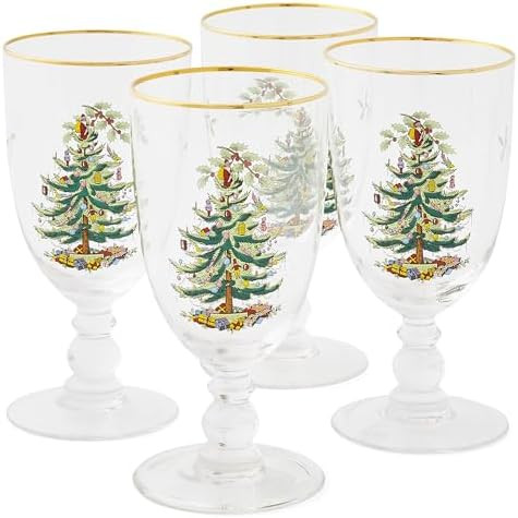 Spode Christmas Tree Gold 16oz Pedestal Goblets (Set of 4) - Gold Rimmed Glasses, Festive Holiday... | Amazon (US)