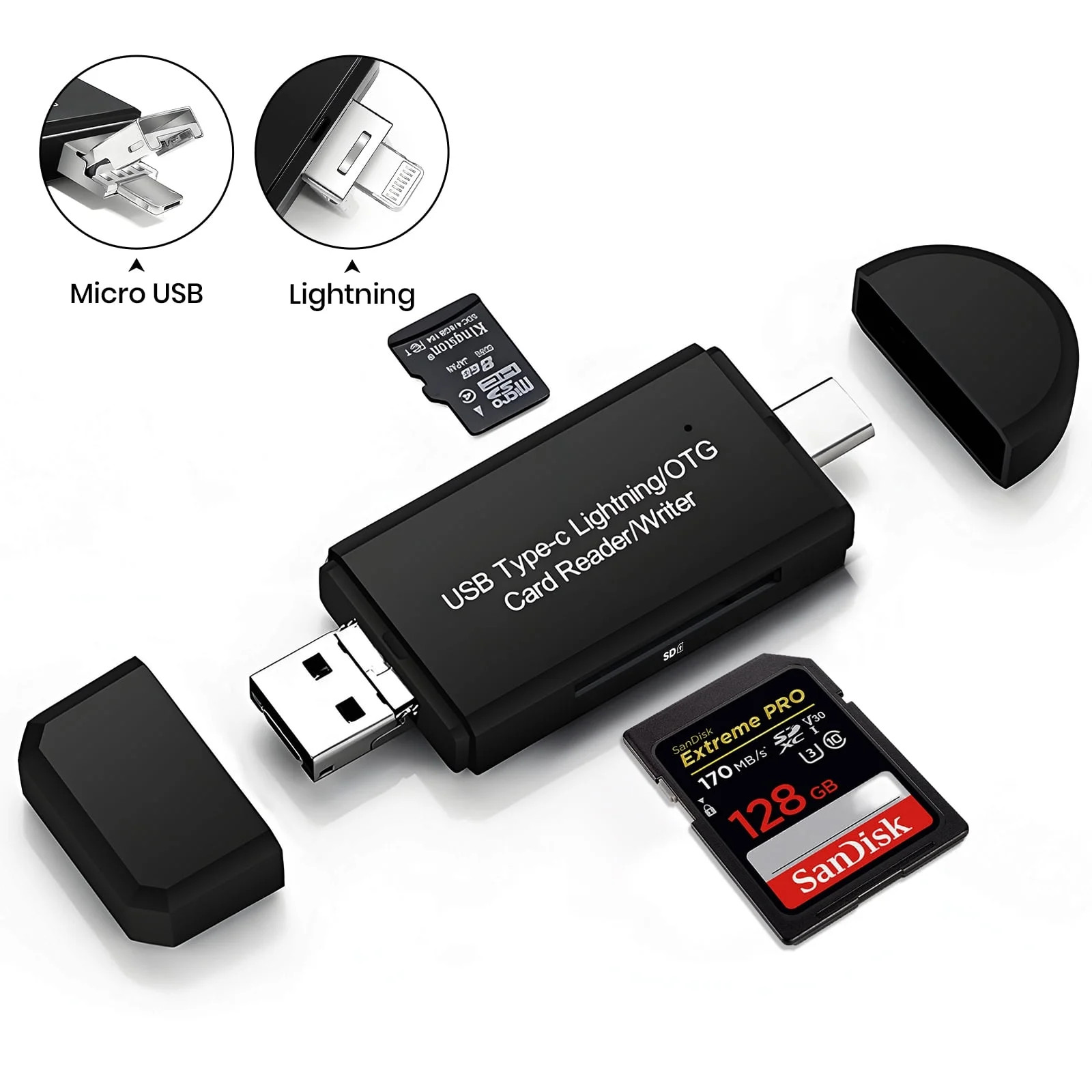 Atzeste SD Card Reader for iPhone iPad, 4-in-1 Memory Card Adapter with Lightning/USB-C/USB/Micro... | Walmart (US)