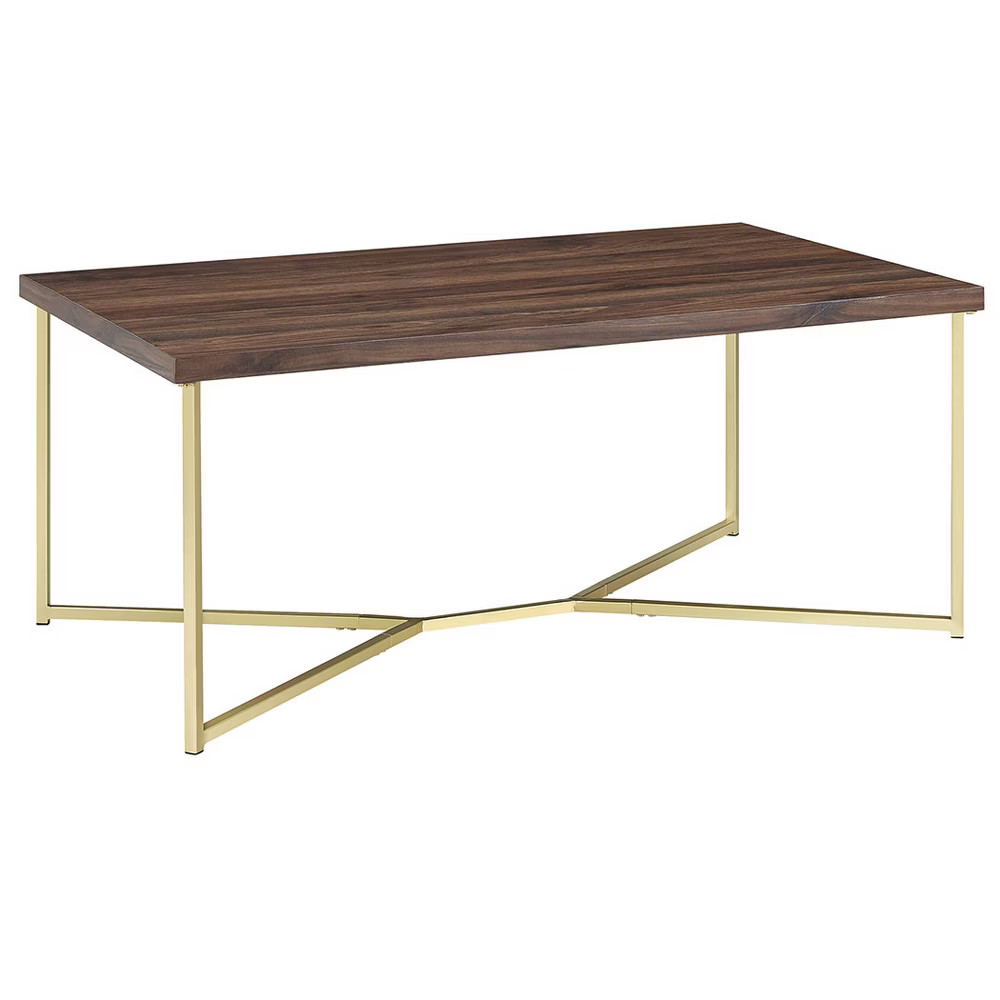 Glam Mid Century Modern Y Leg Rectangle Coffee Table Dark Walnut/Gold - Saracina Home | Target