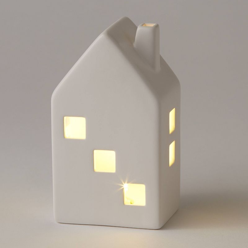 6&#34; Battery Operated Lit Decorative Ceramic House with Three Windows White - Wondershop&#8482; | Target