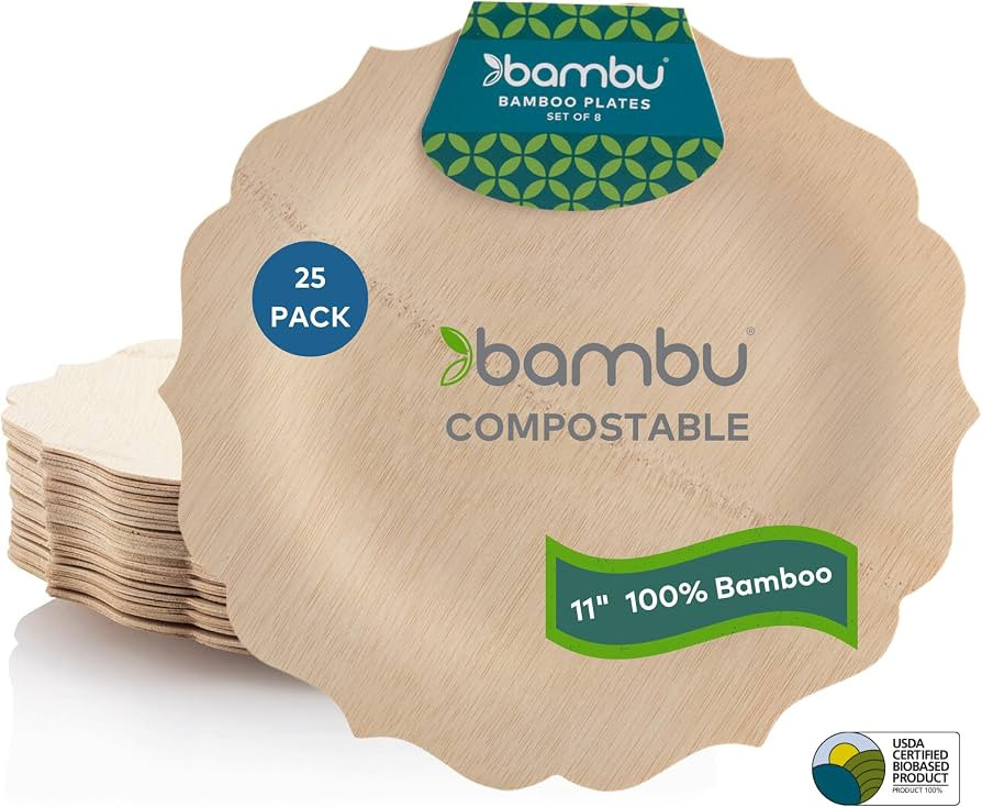 Bambu Pack of 25-11 Inch Disposable Bamboo Plates Fancy, Biodegradable Eco Friendly Products, Bam... | Amazon (US)