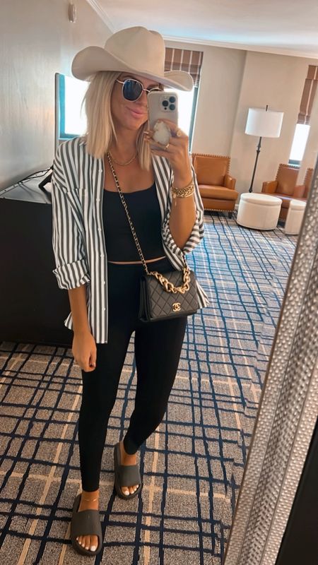 Travel outfit, little casual little country
Amazon leggings and tank - M
Comfy amazon slides 

#LTKFindsUnder50 #LTKStyleTip #LTKTravel